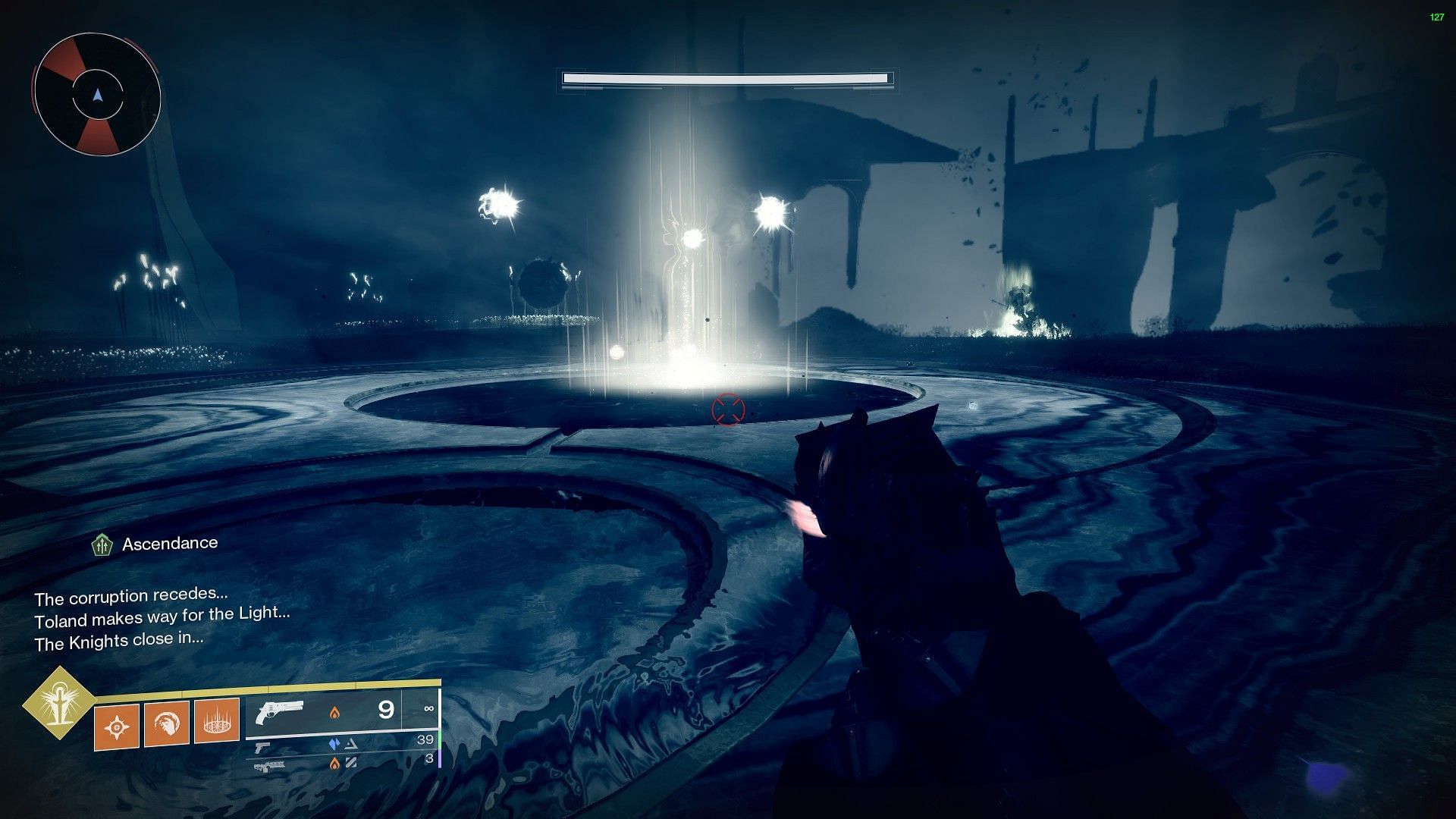 Light emitting out after depositing three charges in Destiny 2 (Image via Bungie)